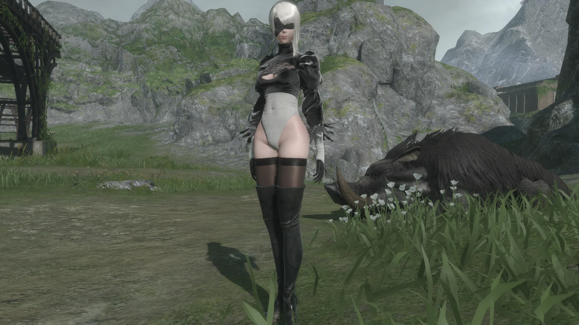 ニーアレプリカント カイネ mod No Skirt for 2B Kaine Outfit
