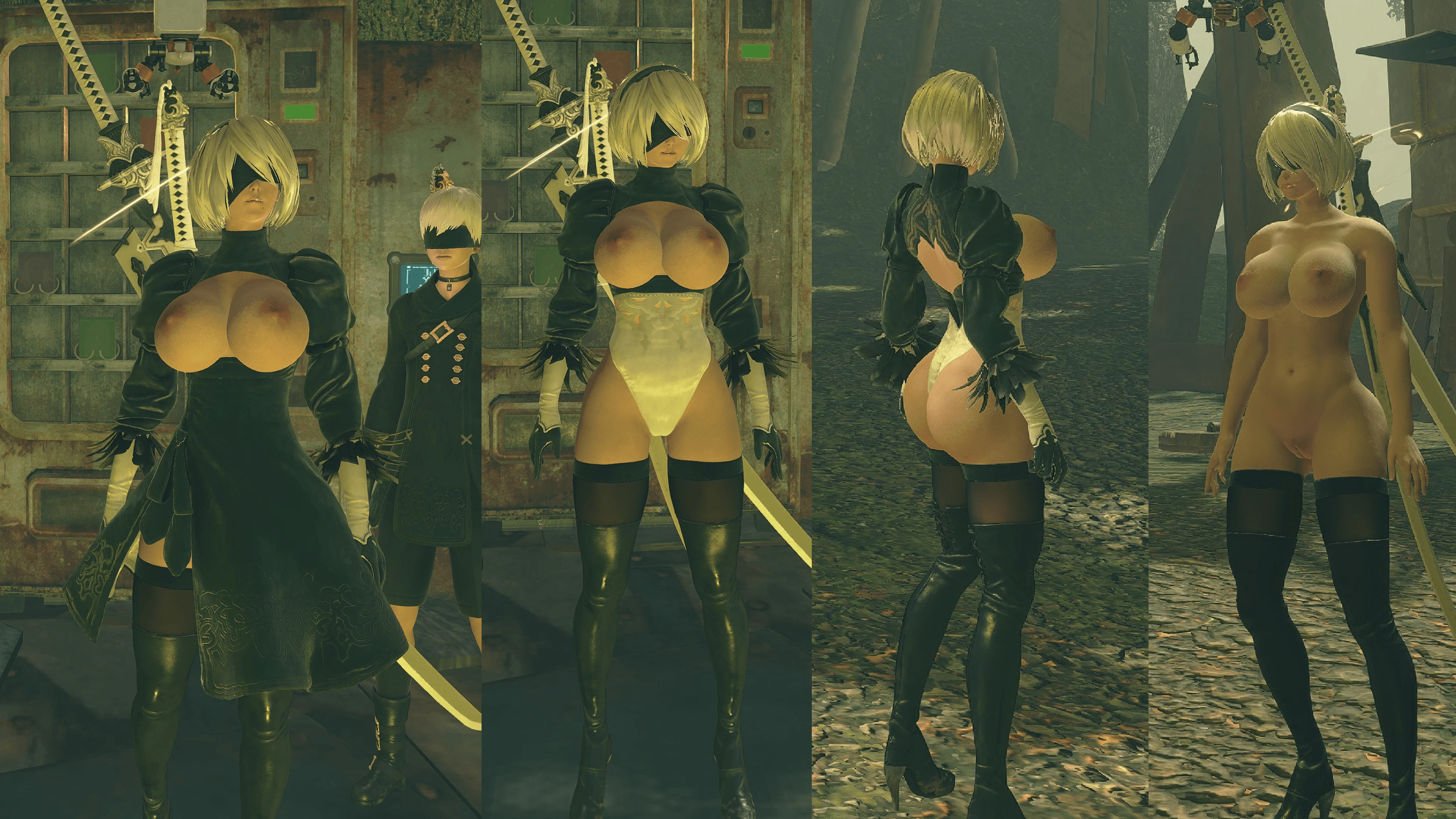 ニーアオートマタ 2B mod 2B curvy nude body (topless and no skirt options)