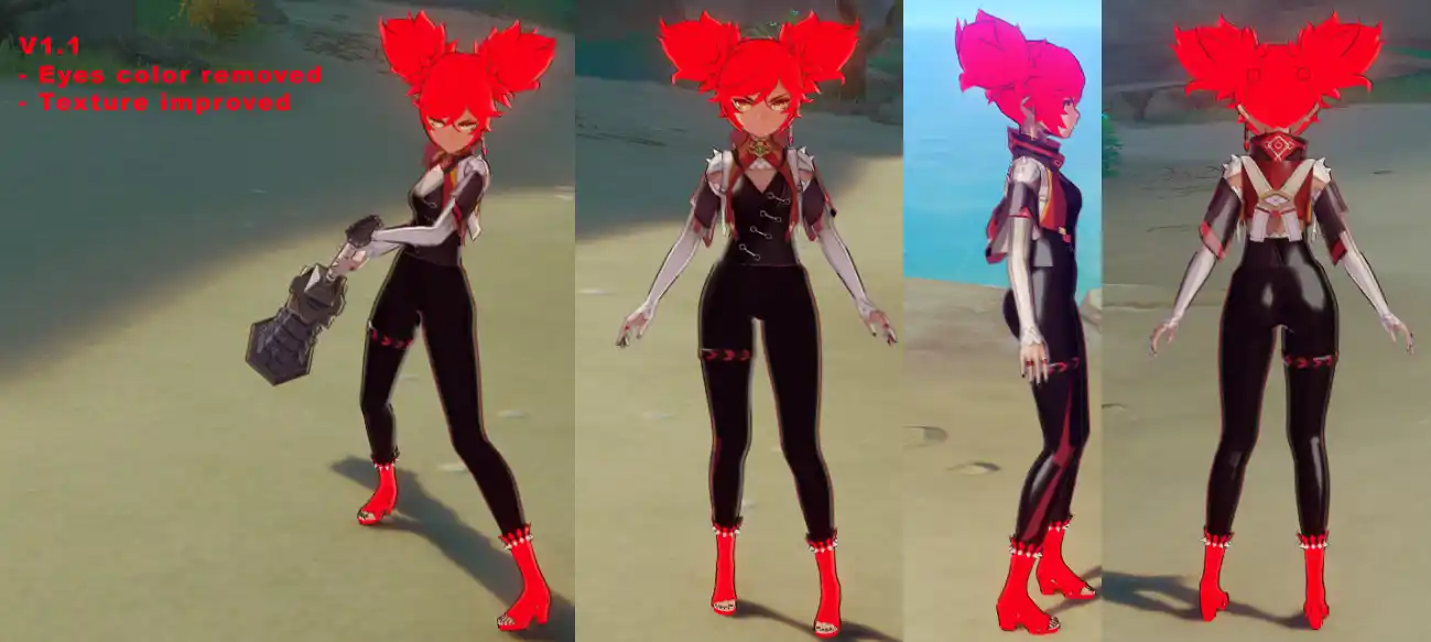原神 辛炎（シンエン） [Xinyan] - Pantyhose / Tights & Red hair mod