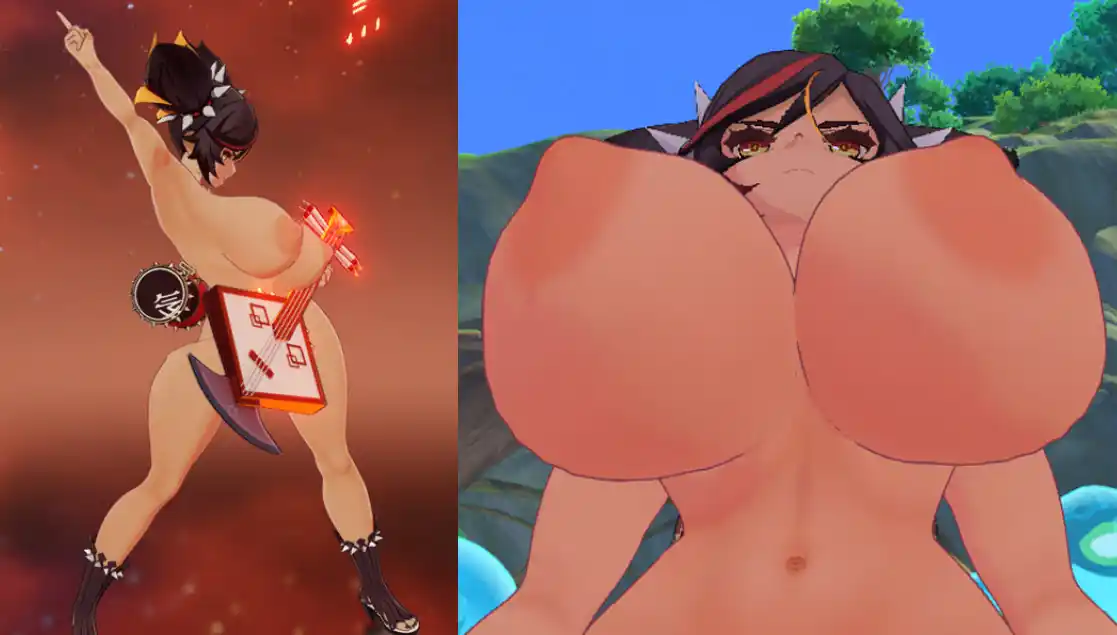 原神 辛炎(シンエン) Xinyan Nude & Thick + Mega size mod