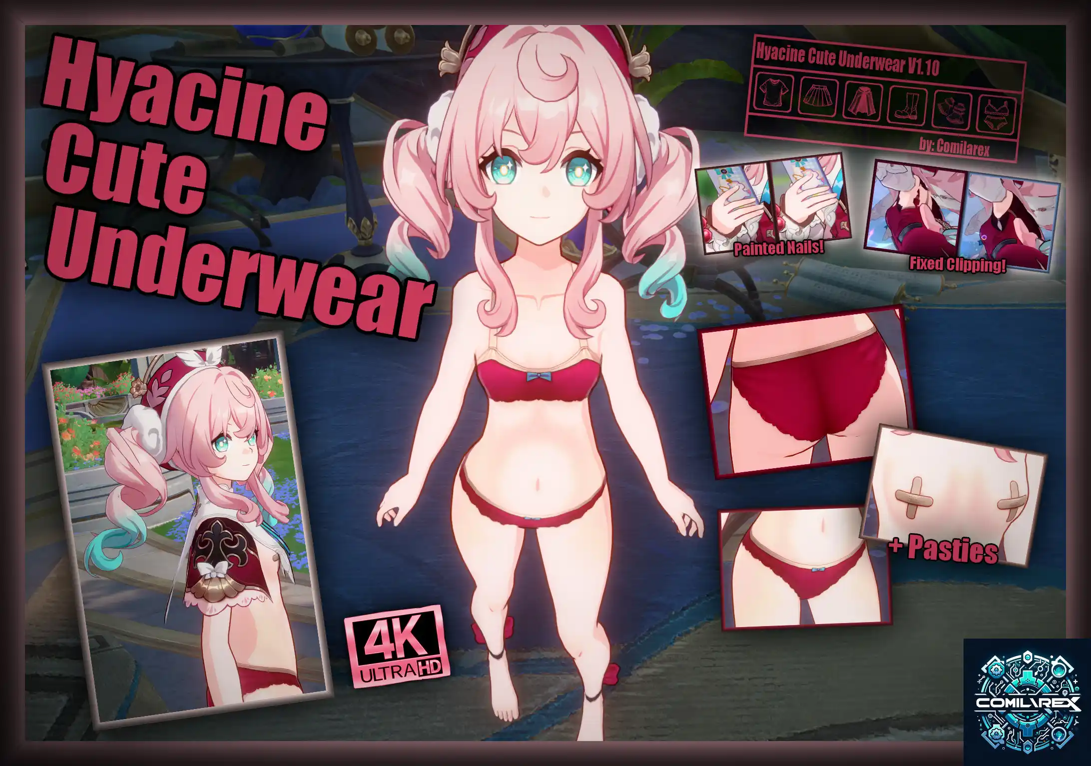 崩壊スターレイル ヒアンシー mod Hyacine Cute Underwear + Pasties + Dressup 4K