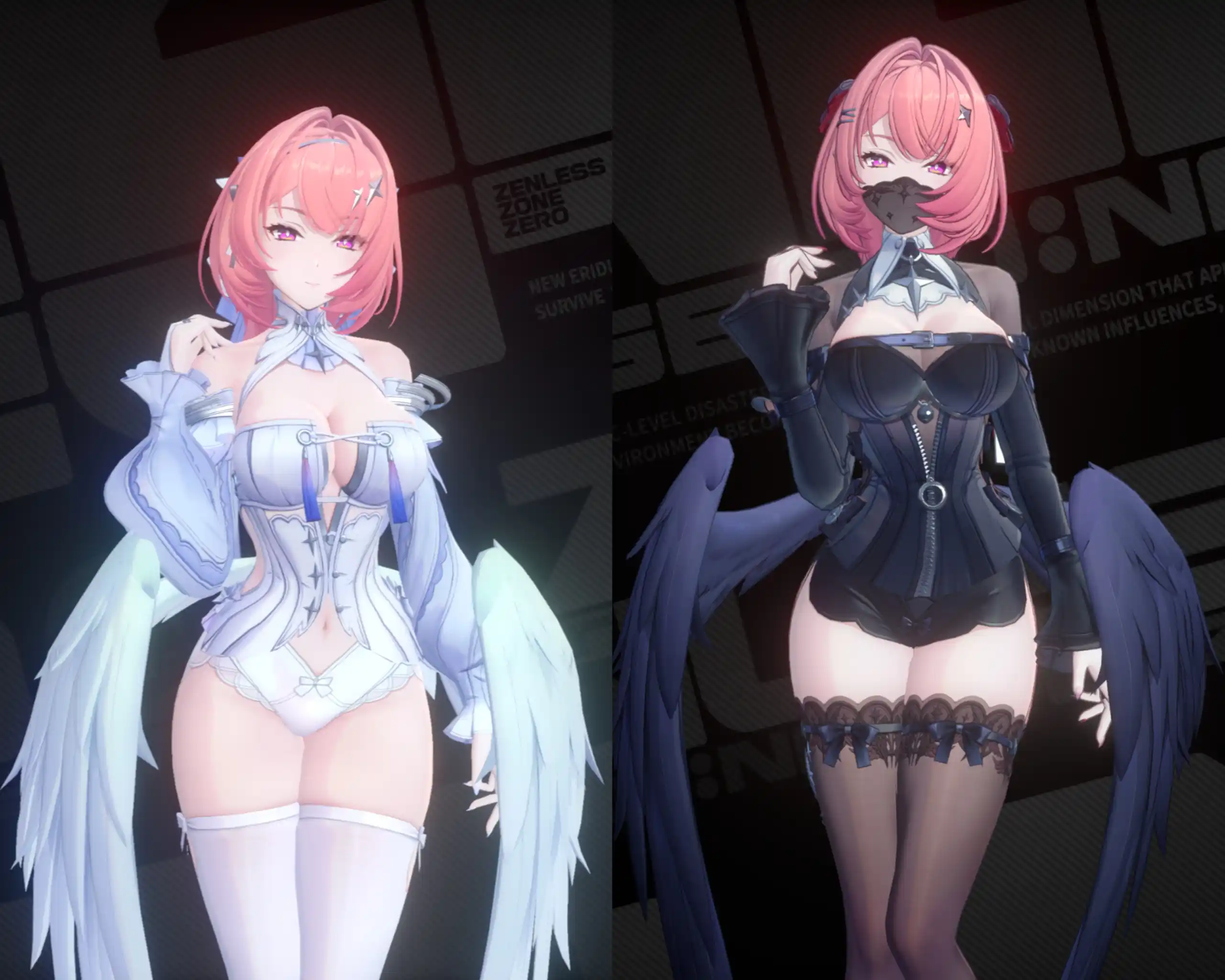 レミエール Remielle no skirt + wings toggle, white & black mod